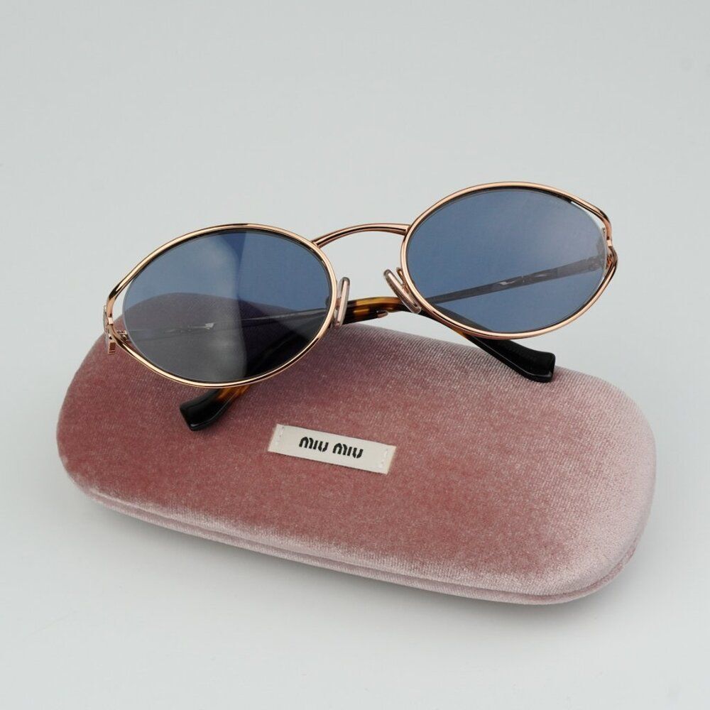 New Miu Miu Mu52ys Zvf1v1 Pink Gold Dark Blue Oval Unisex Sunglasses Mu 52ys